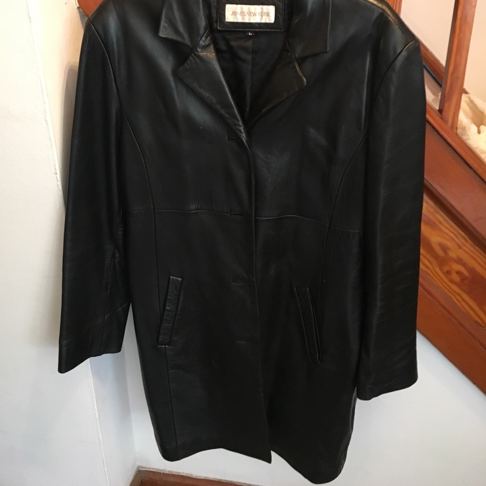 Black Leather Long Blazer Gem